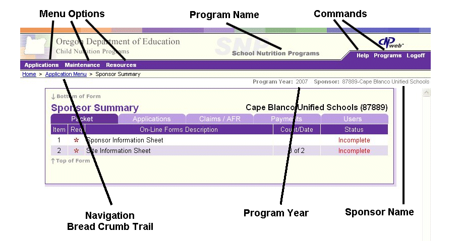 SNP example screen with callouts